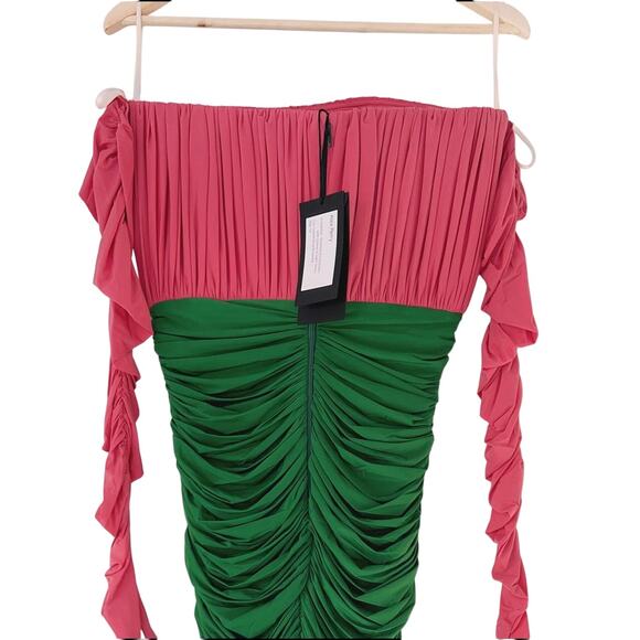 ALEX PERRY Strapless Ruched Mini Dress Pink Green Prom Wedding US Size 6/AU 10 - Picture 9 of 14